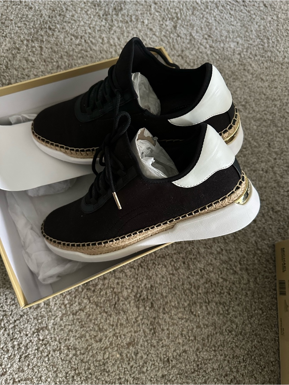 Michael Kors Black and White Lace-Up Espadrille-Trim Sneakers